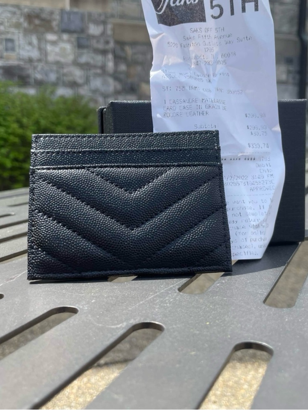 Saint Laurent Black Pebbled Card Holder with Gold YSL Emblem - Picture 2 of 5